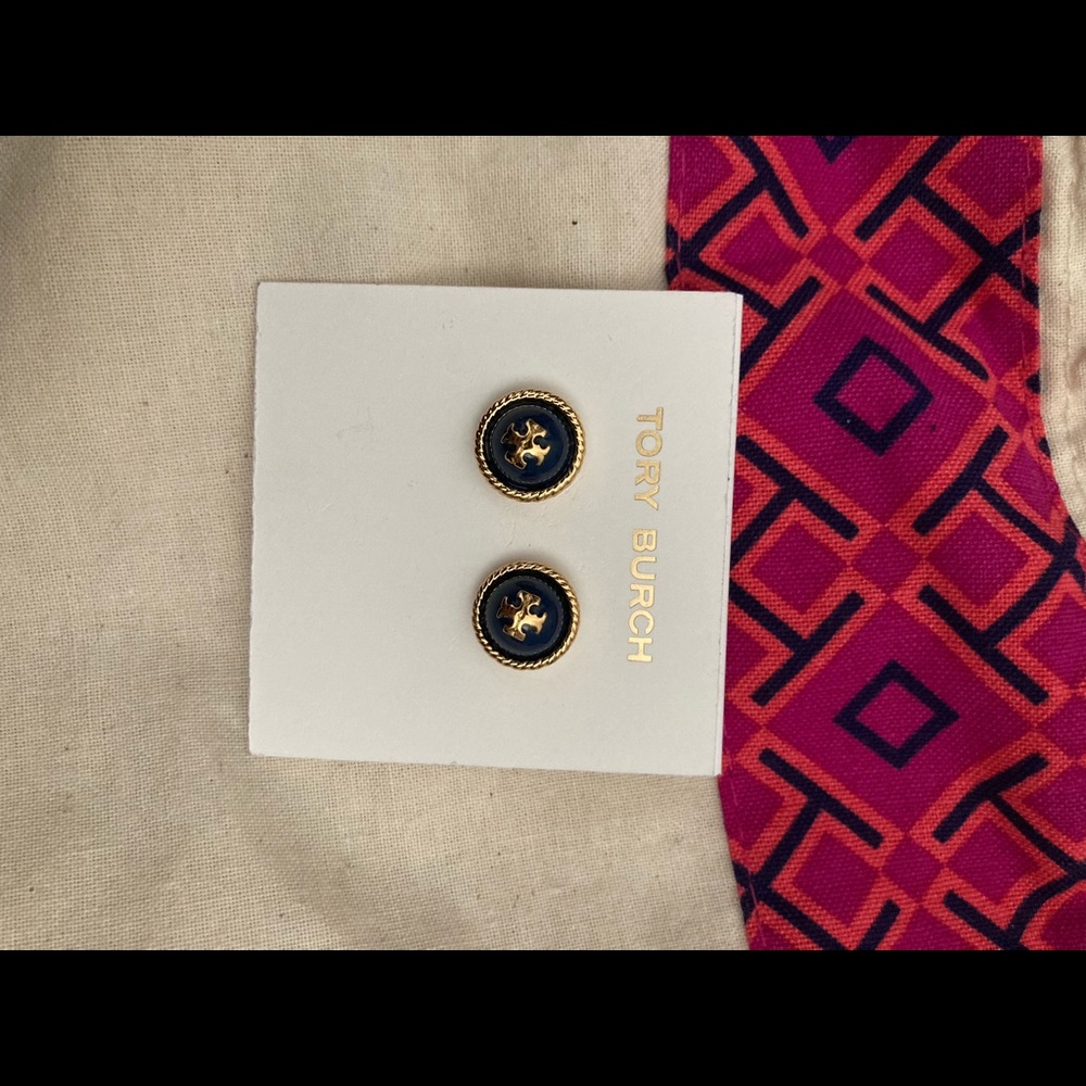Tory Burch rope logo Navy stud earring